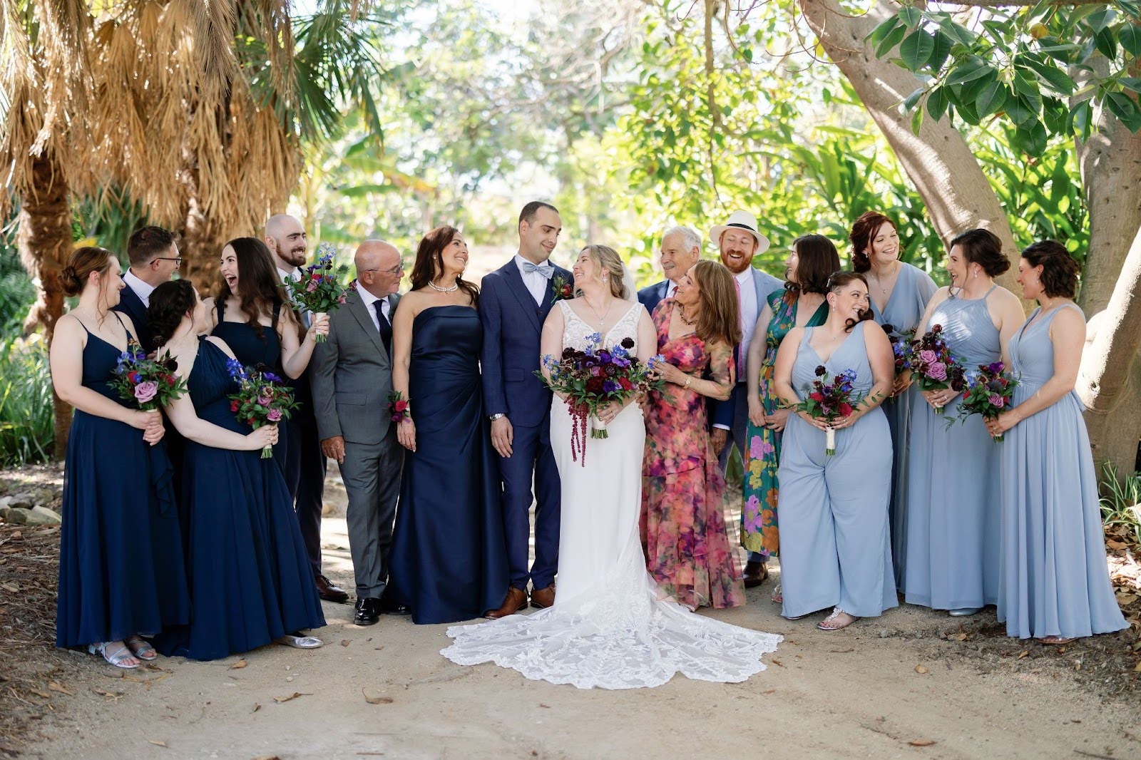 golden hour wedding photos at South Coast Botanic Garden