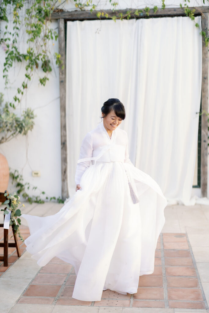 Indoor bridal portraits in the courtyard at La Ventura San Clemente.