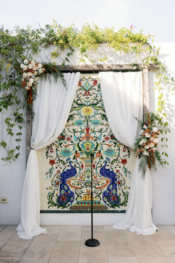 The colorful altar at La Ventura San Clemente in the Courtyard.
