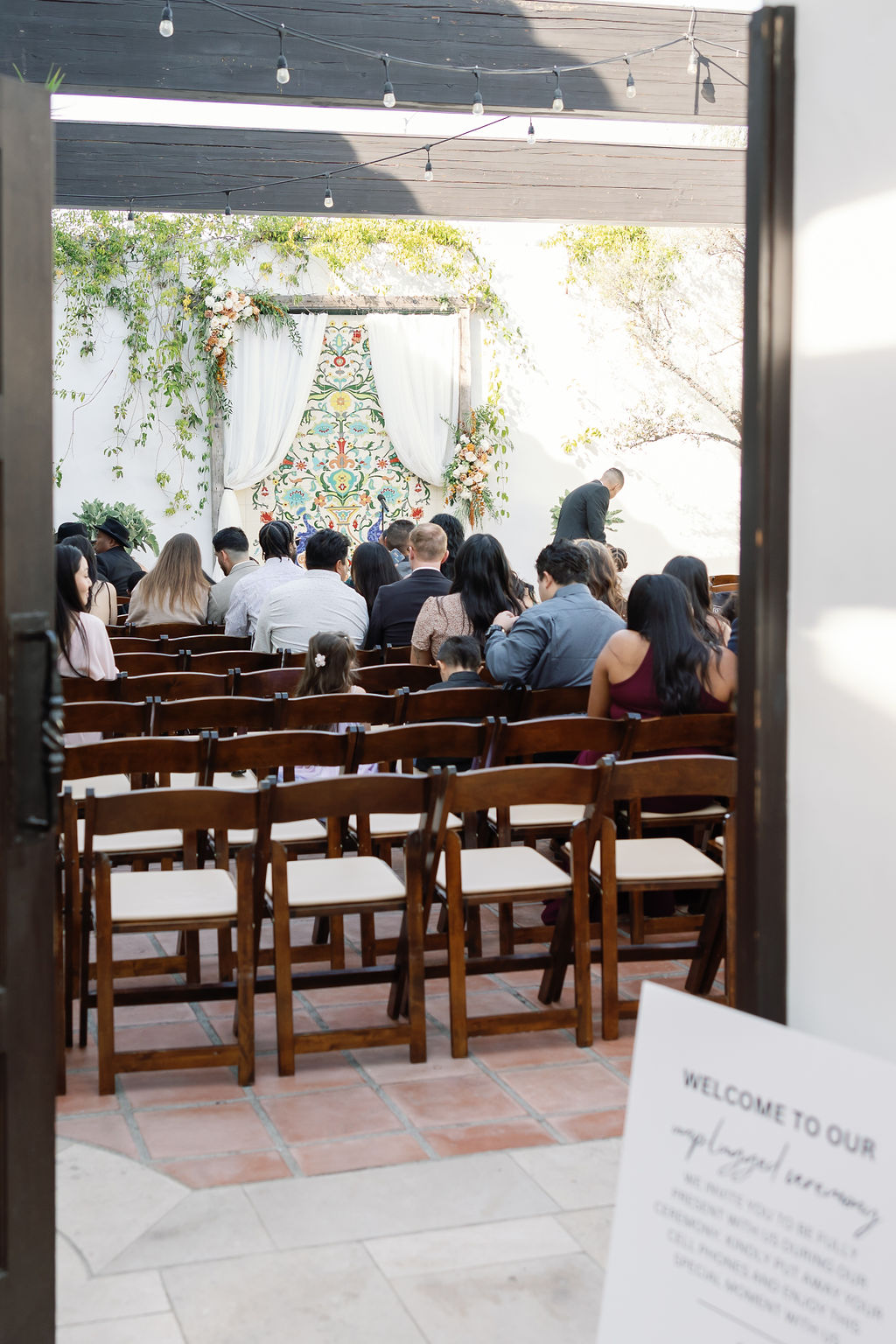La Ventura San Clemente wedding reception in the Courtyard.
