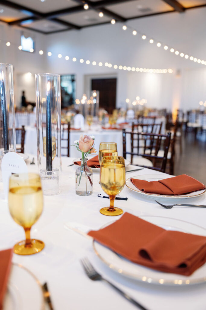 An indoor La Ventura San Clemente wedding reception in the Grand Parlour.