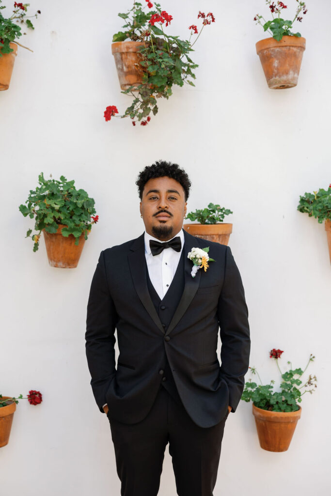 Grooms portraits in the Spanish Potted Garden at La Ventura San Clemente.