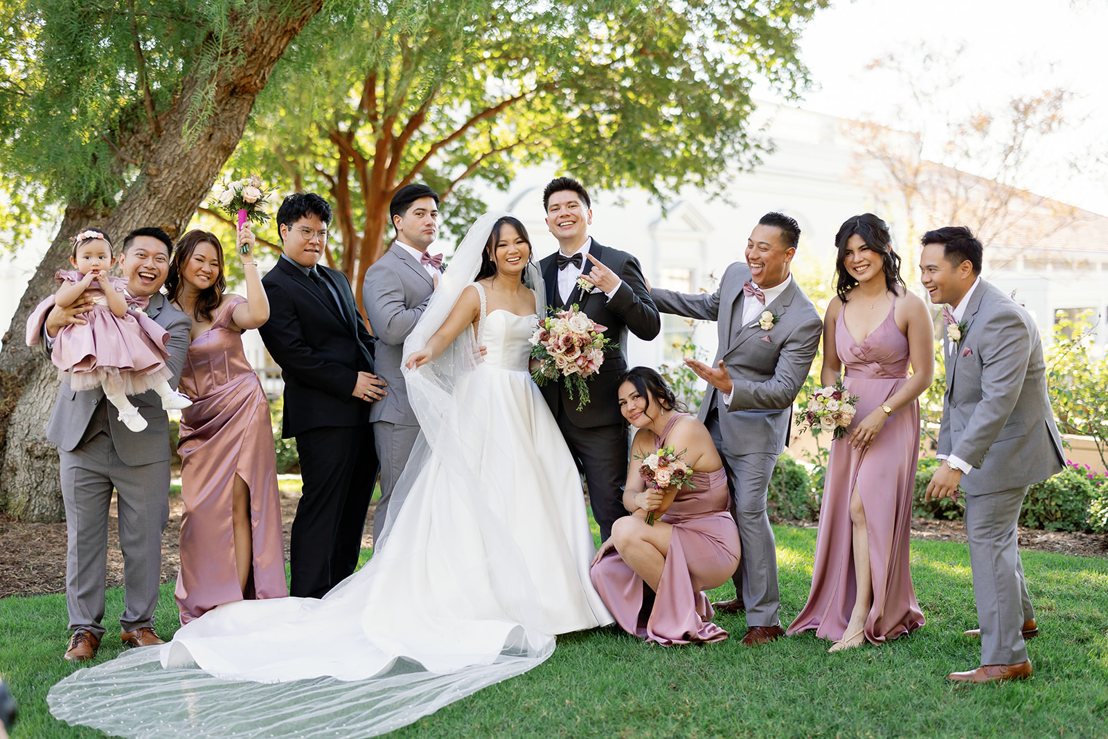 Outdoor wedding party portrait from a Nixon Library Yorba Linda wedding.