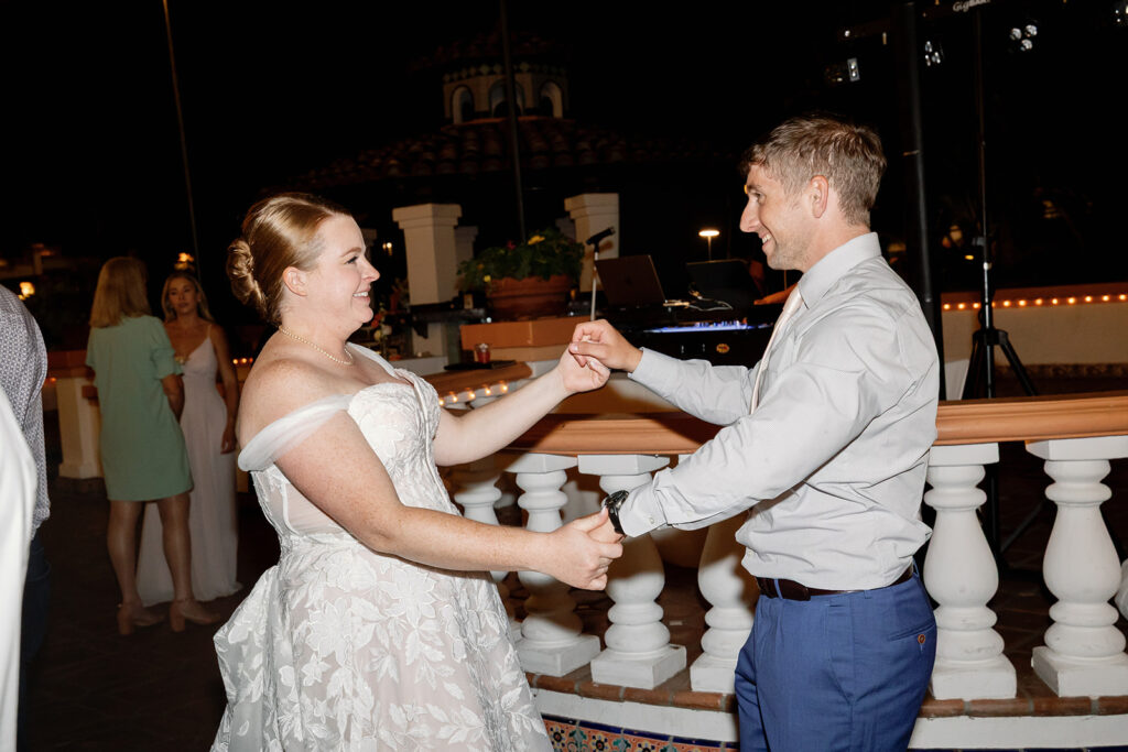 Bride and groom dancing during their Rancho Las Lomas reception.