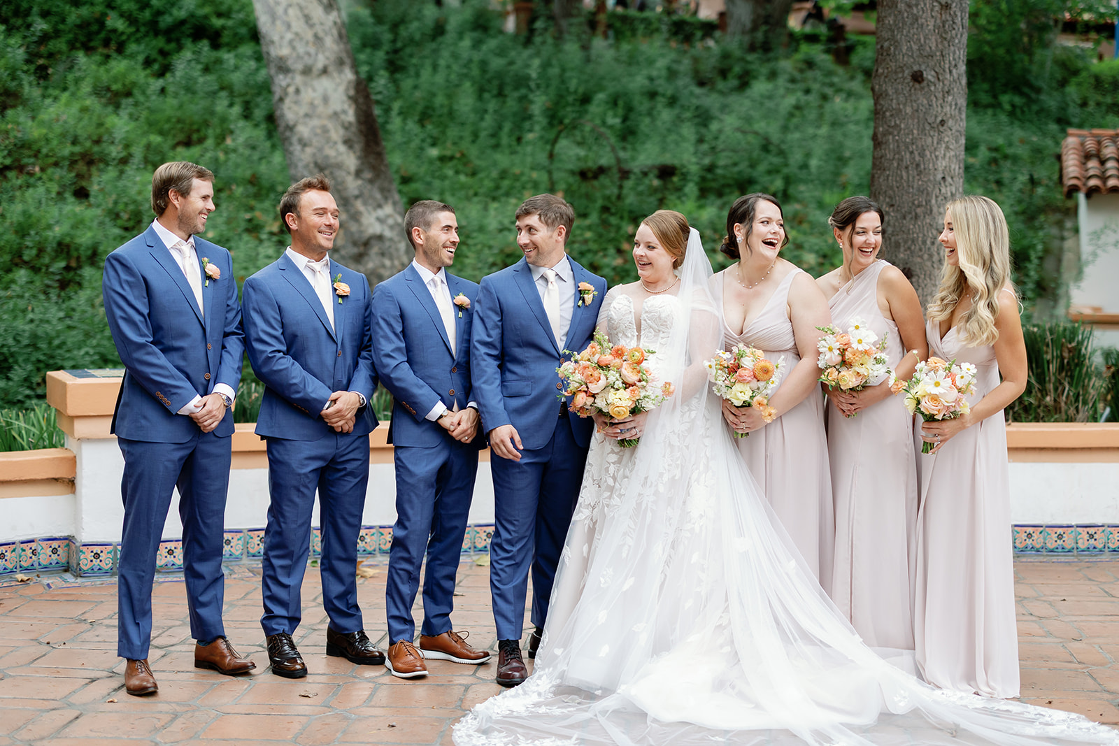 Outdoor wedding party photo at Rancho Las Lomas in Southern California.