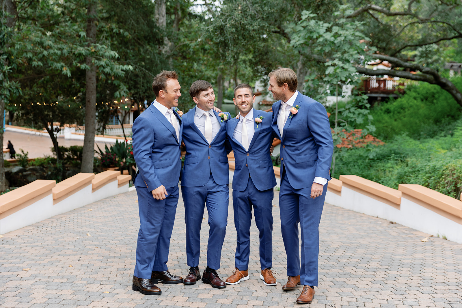Outdoor groom and groomsmen portraits at Ranch Las Lomas wedding venue in California.