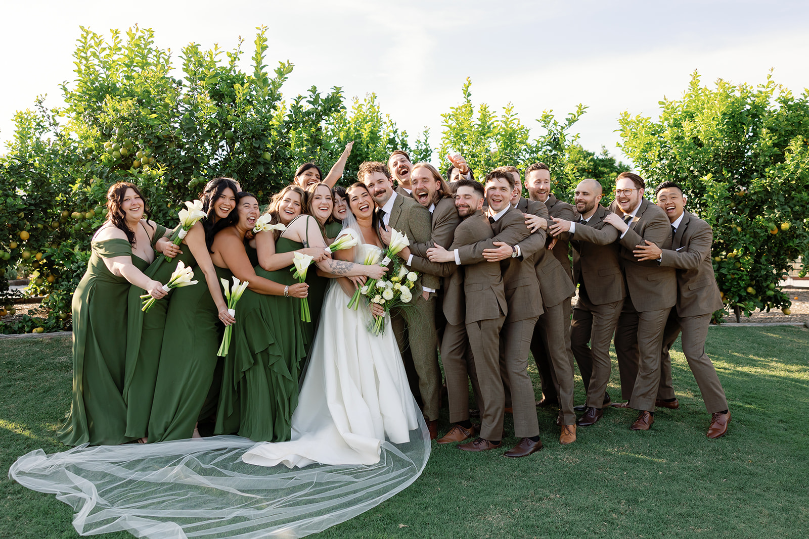 Outdoor wedding party portrait