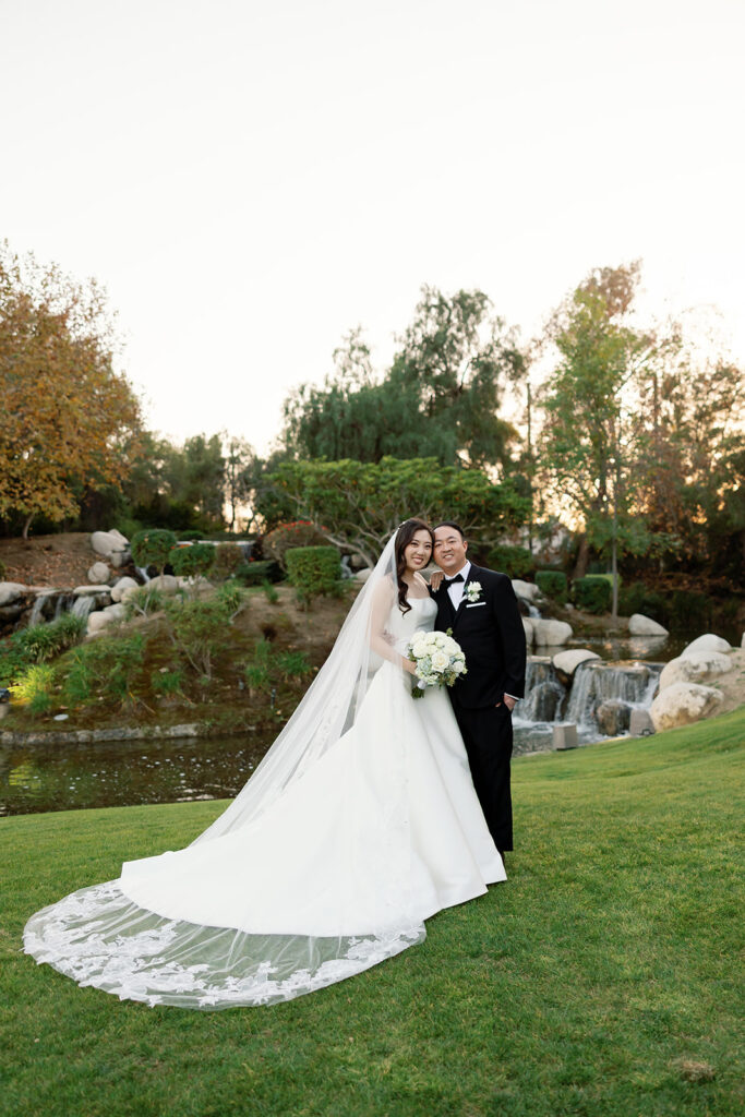 Outdoor bride and grooms portraits at Coyote Hills Golf Course in Fullerton, CA. 
