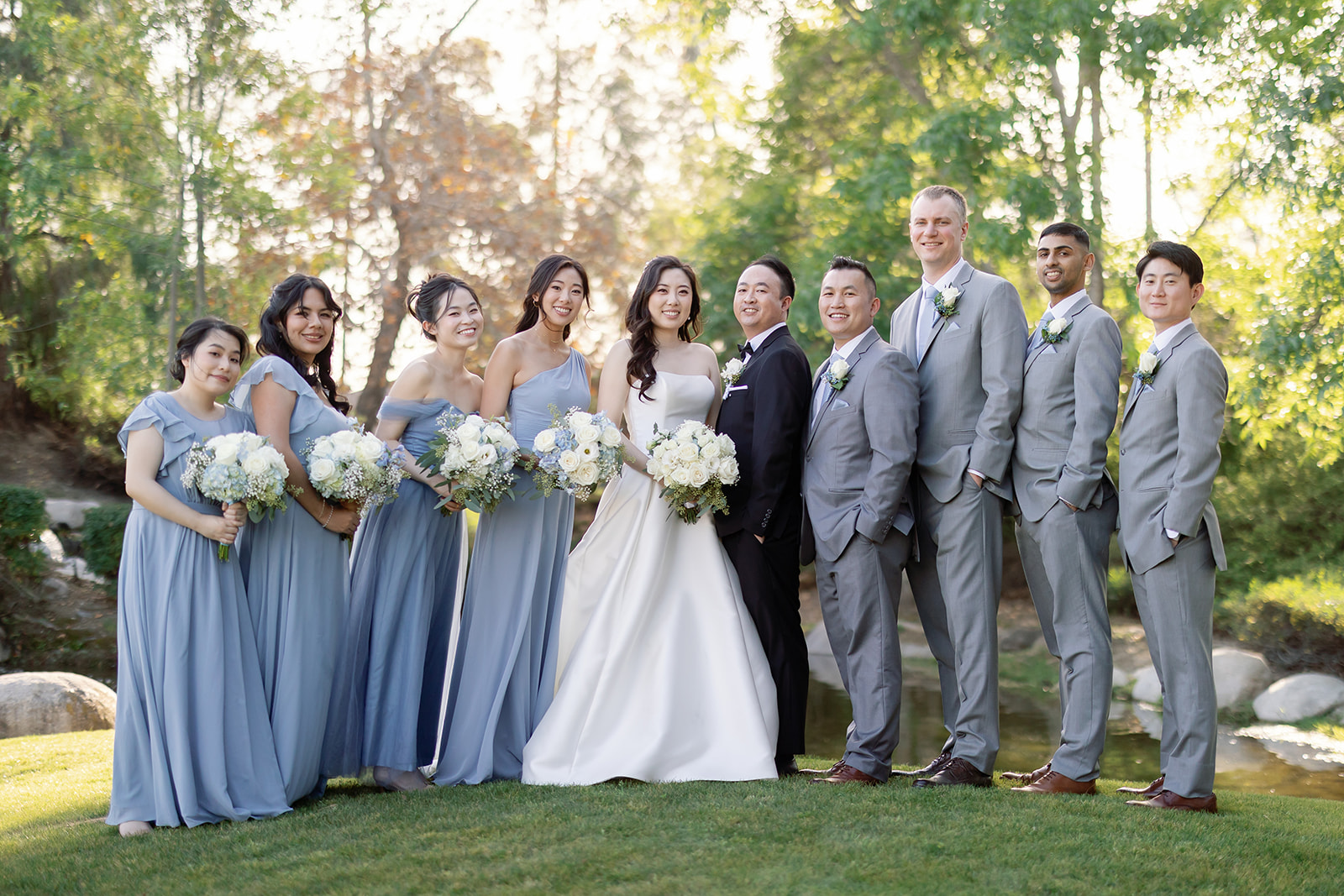 Outdoor wedding party portrait at Coyote Hills Golf Course.