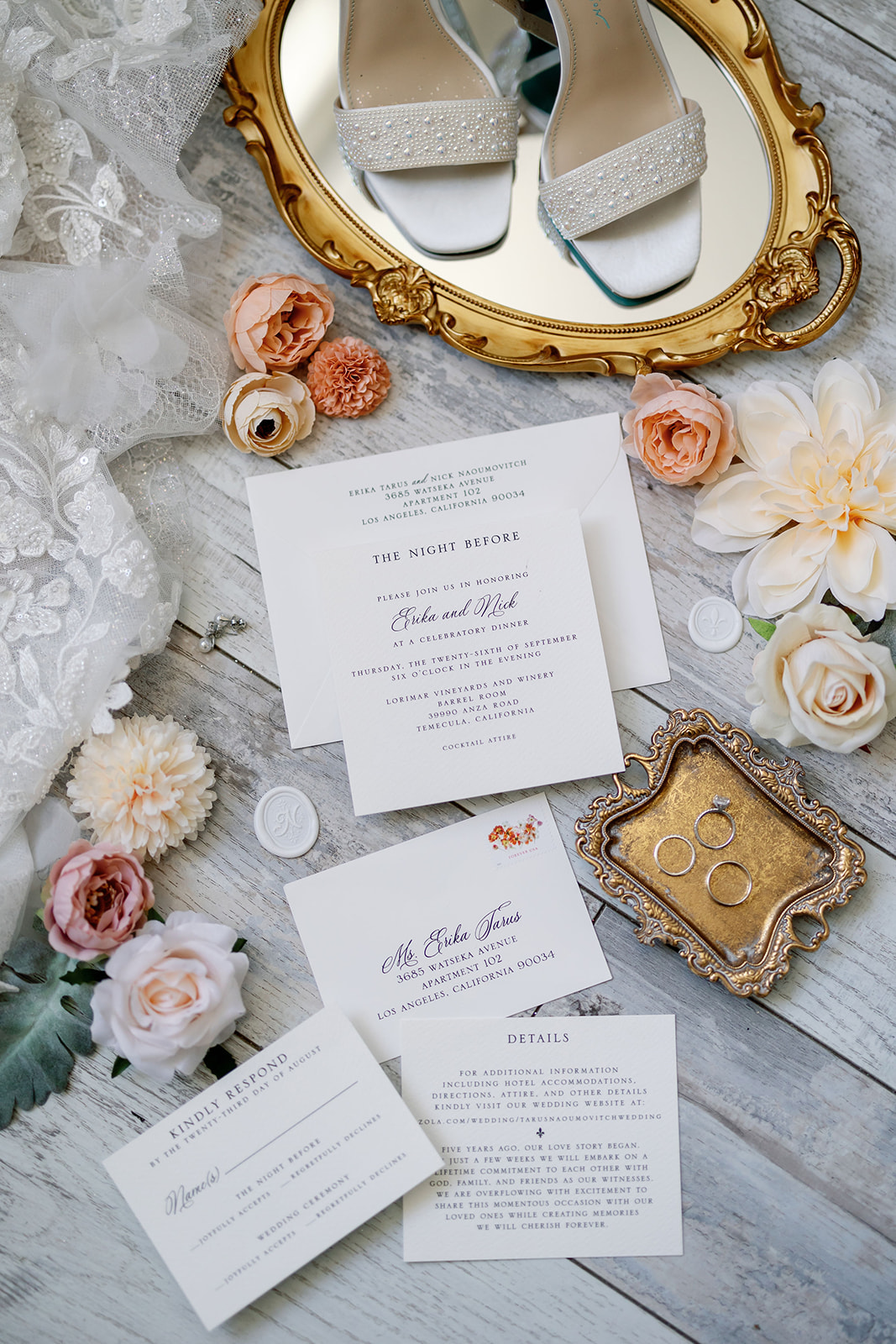 Wedding detail flatlay from a Temecula wedding day.