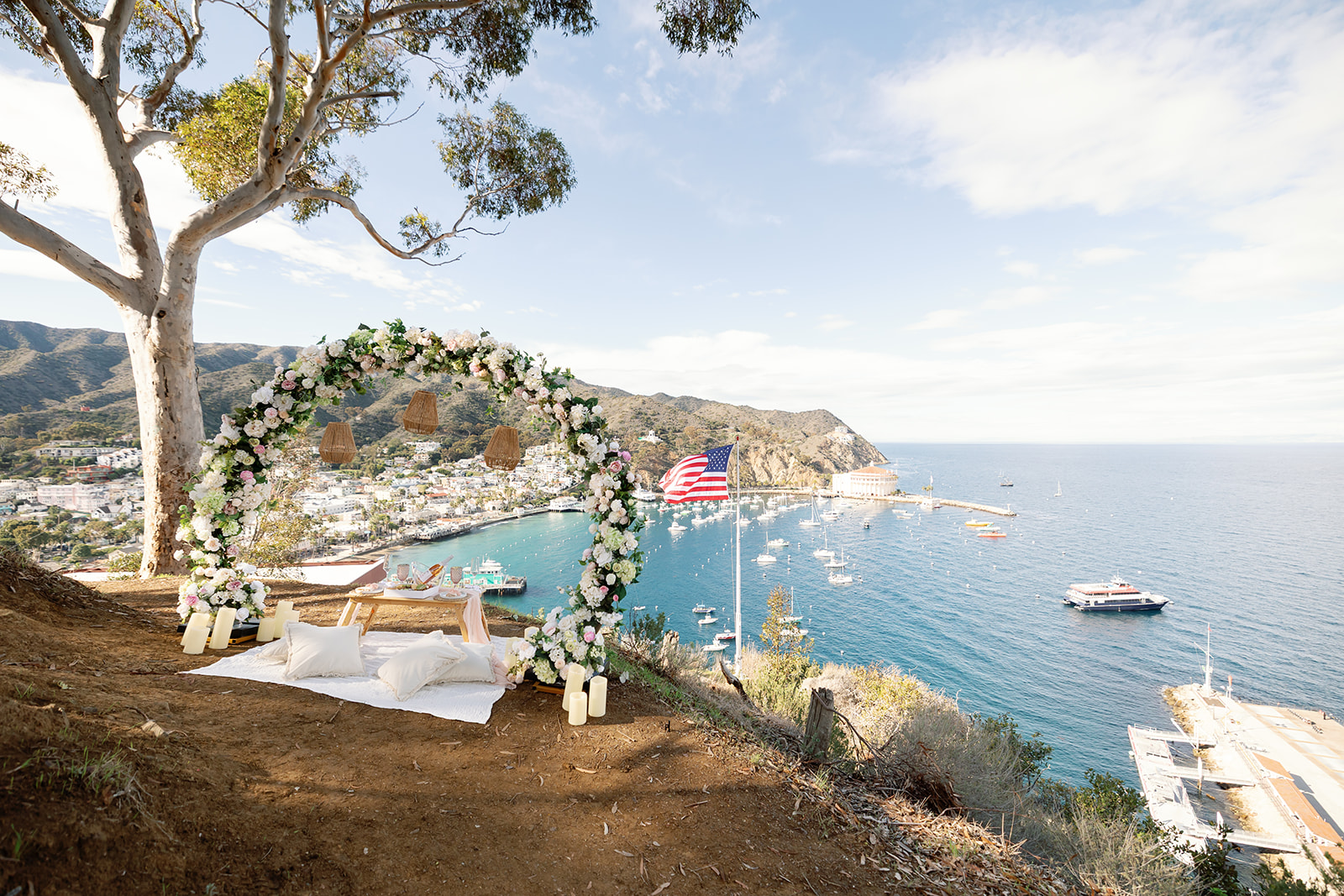 A Catalina Island proposal setup at Buena Vista Point.