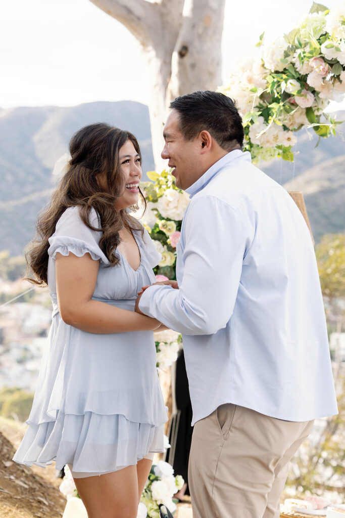 Woman smiling during the proposal.