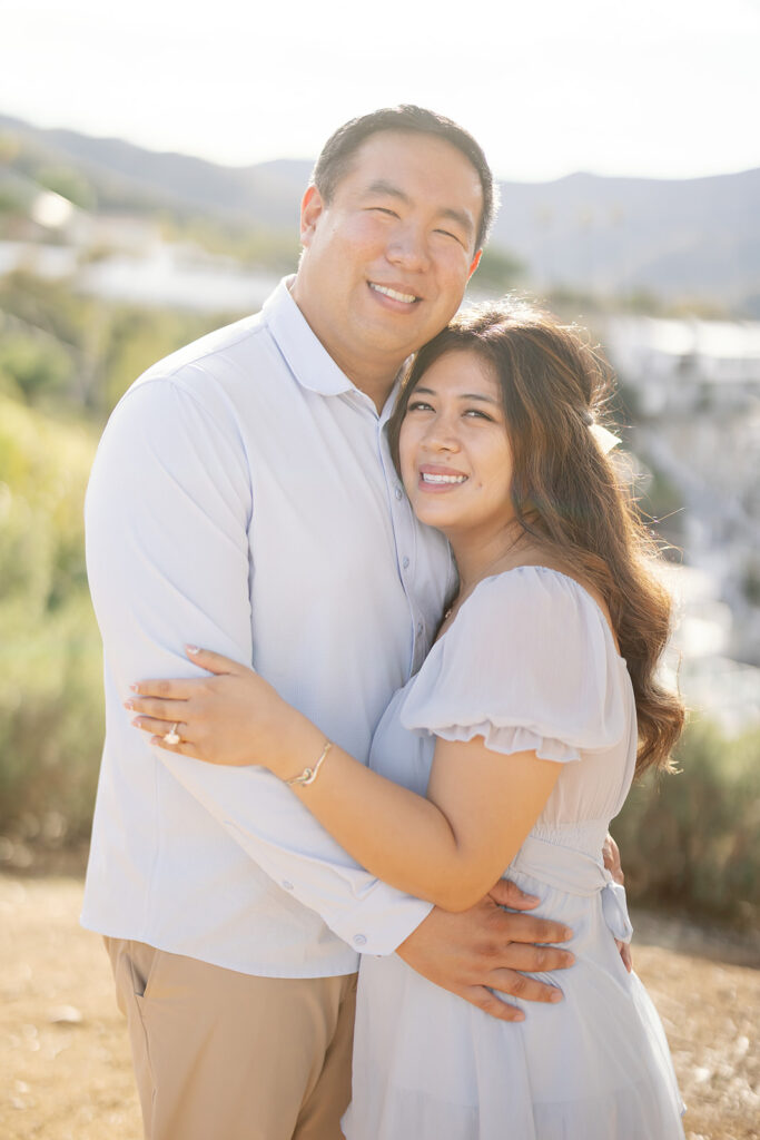 Golden hour engagement photos on Catalina Island after a romantic proposal. 