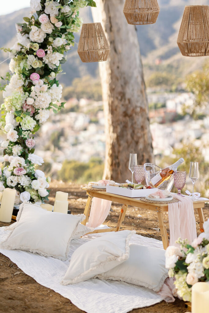 A picnic proposal setup for a Catalina Island proposal by The Yes Girls.