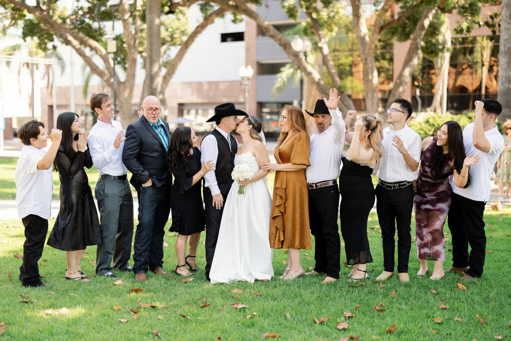 Outdoor family group shot.
